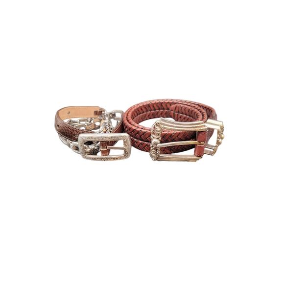 Brighton Belt Bundle Women's Sz M Brown Leather Silver Hardware Woven Textured - Picture 15 of 15